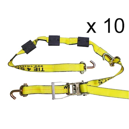 Tie 4 Safe 2" x 10' Auto Transport Tie Down w/ J Hooks WLL: 3,333 lbs, PK10 RT51-510-W54-10